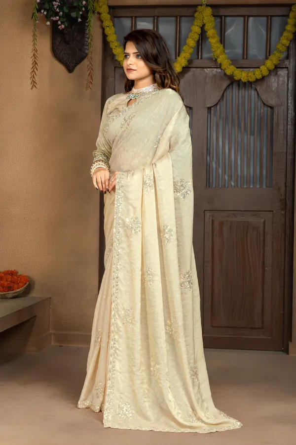 Beige_SareeFendi_Silk_Print_Work:_Beads_Sequence_Cutdana_Threadwork__And_Zari_Theadwork_For_Women