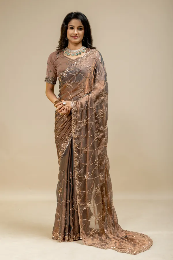 Copper_SareeNc_Moss_Work:_Beads_Sequence_Cutdana_Threadwork__And_Zari_Theadwork_For_Women