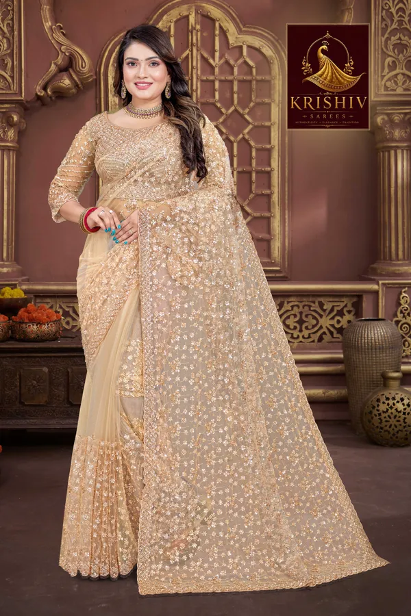 Chiku_Saree_Net_Work:_Beads_Sequence_Cutdana_Threadwork__And_Zari_Theadwork_For_Women