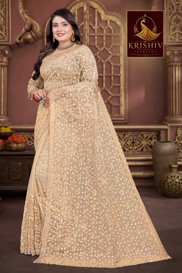 Chiku_Saree_Net_Work:_Beads_Sequence_Cutdana_Threadwork__And_Zari_Theadwork_For_Women