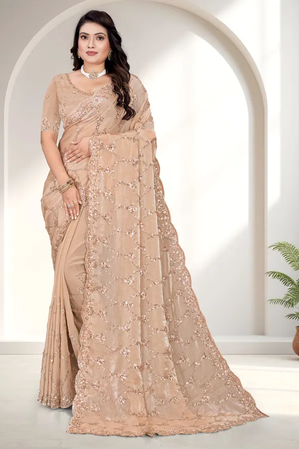 Beige_SareeFendi_Silk_Work:_Beads_Sequence_Cutdana_Threadwork__And_Zari_Theadwork_For_Women