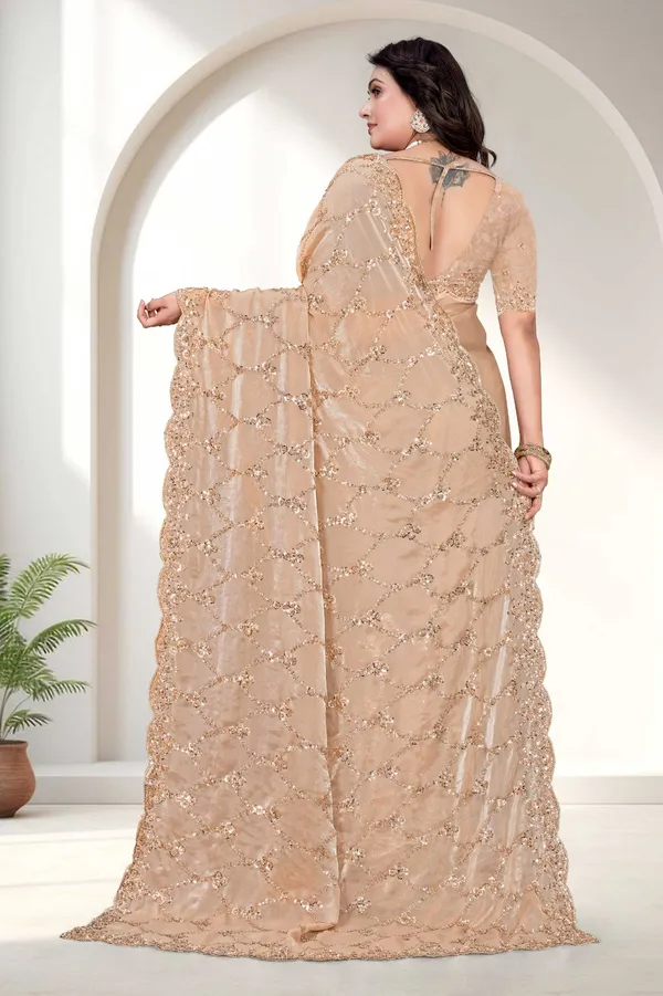 Beige_SareeFendi_Silk_Work:_Beads_Sequence_Cutdana_Threadwork__And_Zari_Theadwork_For_Women