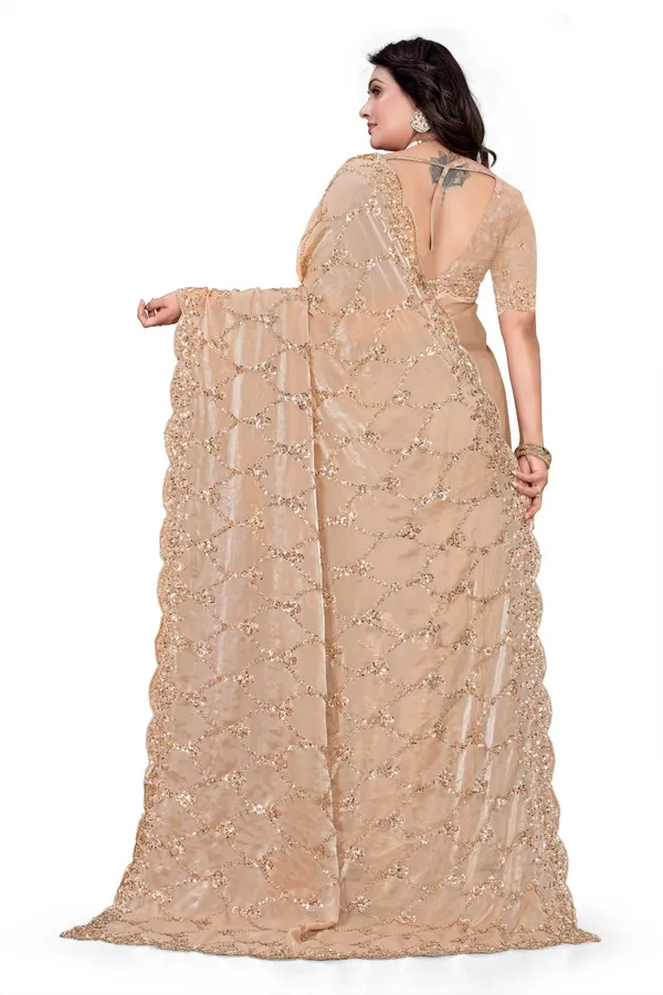 Beige_SareeFendi_Silk_Work:_Beads_Sequence_Cutdana_Threadwork__And_Zari_Theadwork_For_Women