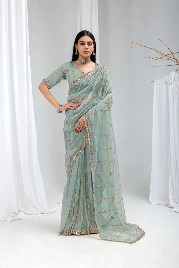 SKY_Blue_SareeOrgenza_Net_Work:_Beads_Sequence_Cutdana_Threadwork__And_Zari_Theadwork_For_Women