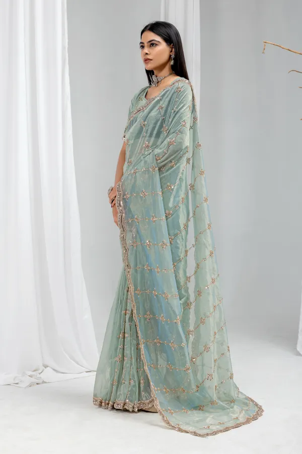 SKY_Blue_SareeOrgenza_Net_Work:_Beads_Sequence_Cutdana_Threadwork__And_Zari_Theadwork_For_Women