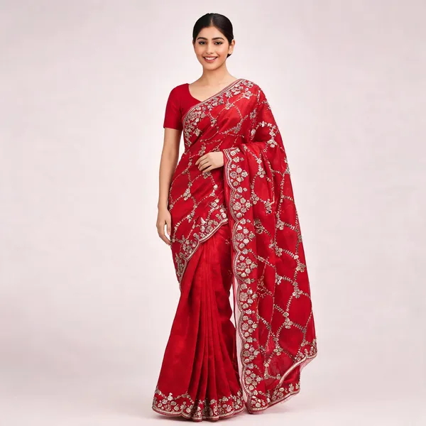 Red_SareeFendi_Silk_Work:_Beads_Sequence_Cutdana_Threadwork__And_Zari_Theadwork_For_Women