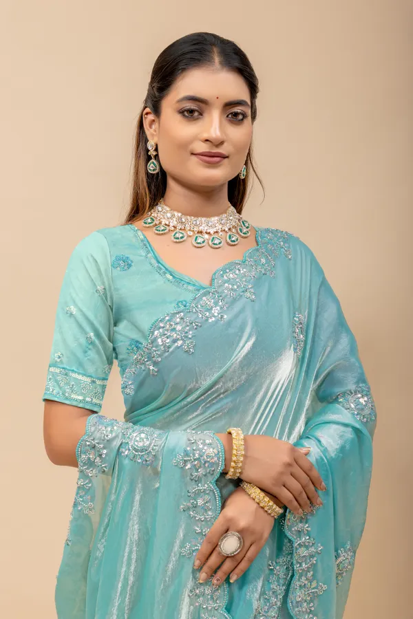 Aquablue_SareeFendi_Silk_Work:_Beads_Sequence_Cutdana_Threadwork__And_Zari_Theadwork_For_Women