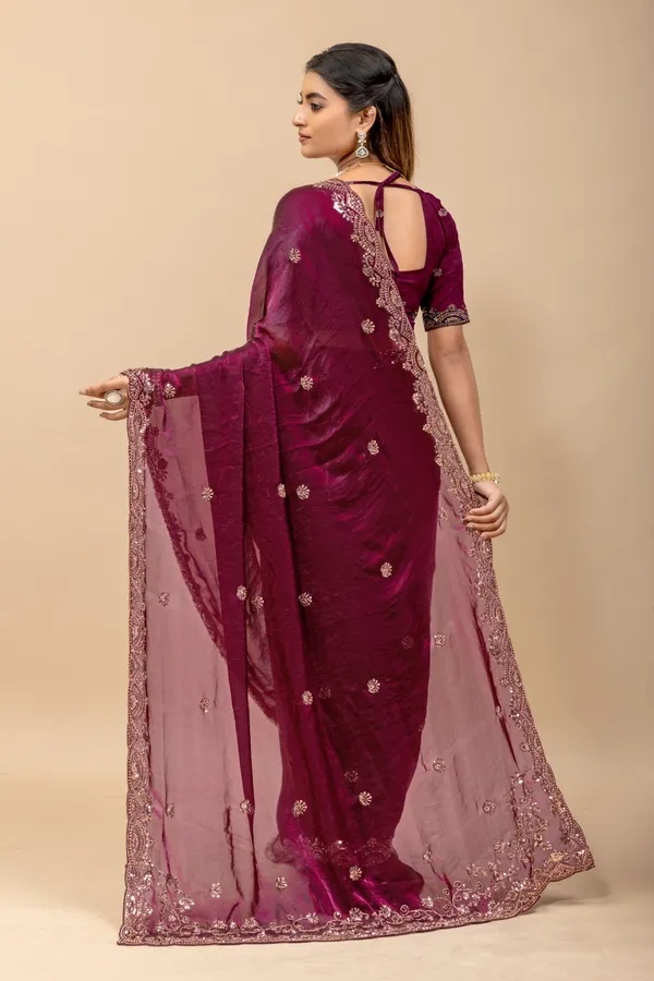 Wine_SareeFendi_Silk_Work:_Beads_Sequence_Cutdana_Threadwork__And_Zari_Theadwork_For_Women