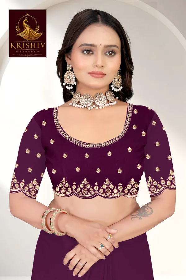 Wine_SareeFendi_Silk_Work:_Beads_Sequence_Cutdana_Threadwork__And_Zari_Theadwork_For_Women