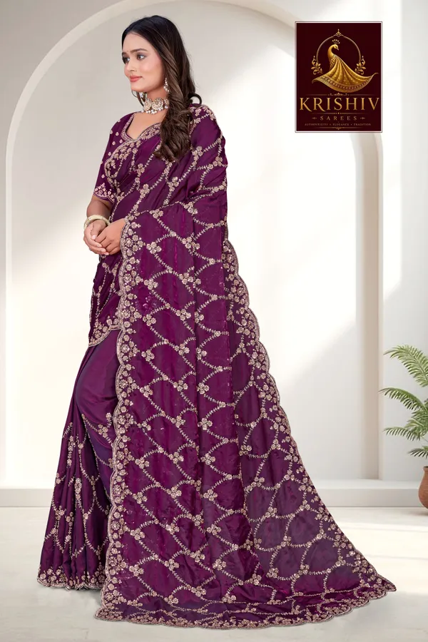 Wine_SareeFendi_Silk_Work:_Beads_Sequence_Cutdana_Threadwork__And_Zari_Theadwork_For_Women