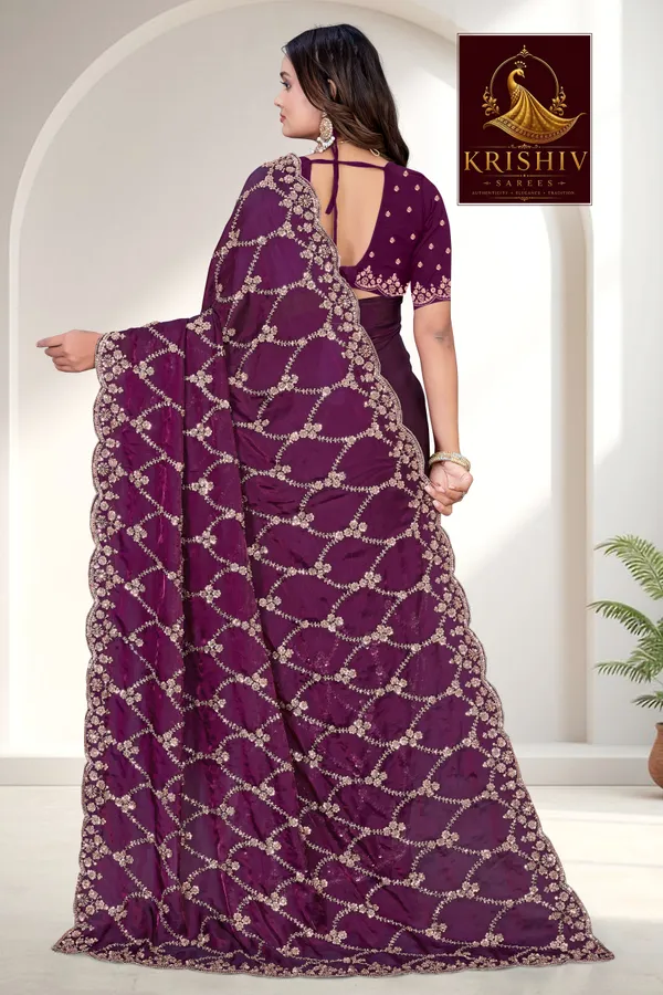 Wine_SareeFendi_Silk_Work:_Beads_Sequence_Cutdana_Threadwork__And_Zari_Theadwork_For_Women