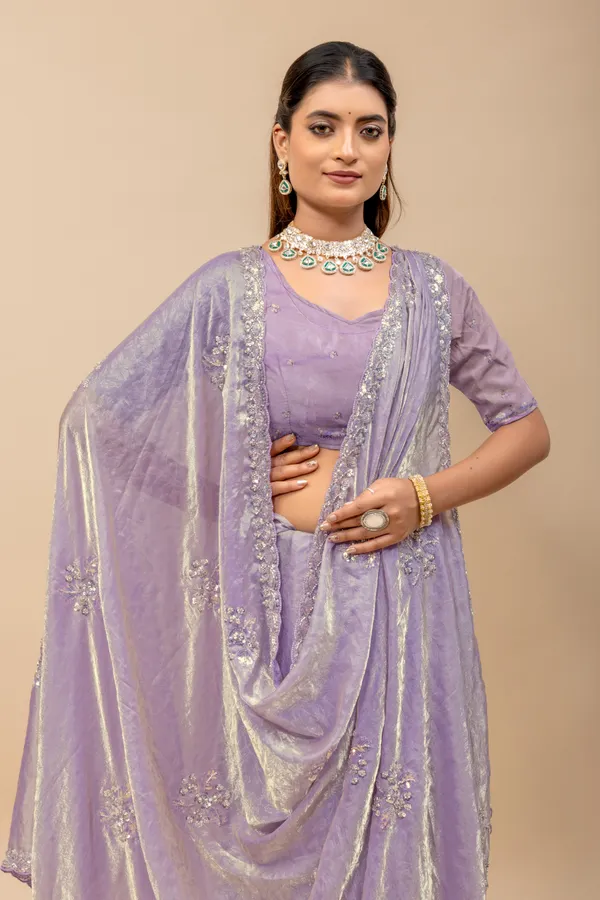 Lavender_SareeFendi_Silk_Print_Work:_Beads_Sequence_Cutdana_Threadwork__And_Zari_Theadwork_For_Women