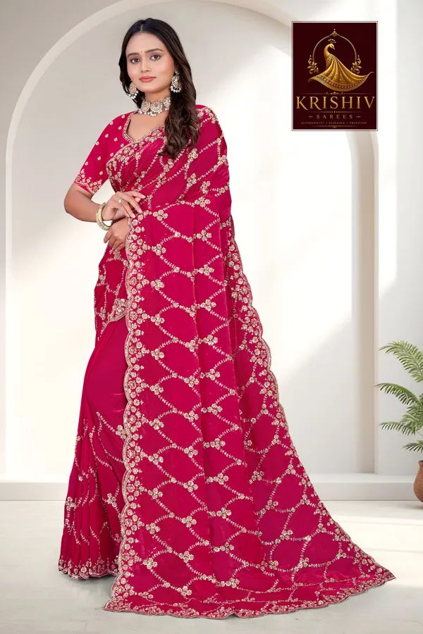 Red_SareeFendi_Silk_Work:_Beads_Sequence_Cutdana_Threadwork__And_Zari_Theadwork_For_Women
