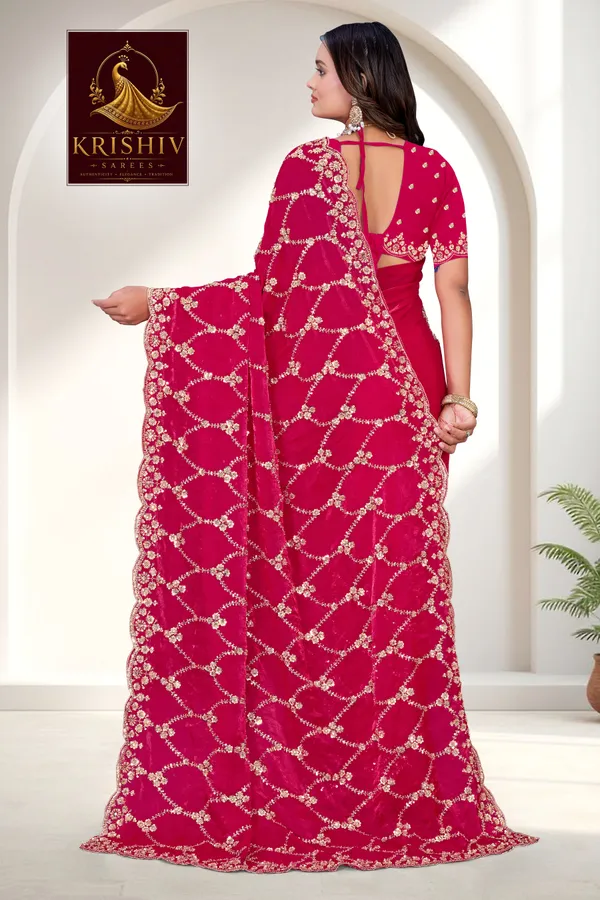 Red_SareeFendi_Silk_Work:_Beads_Sequence_Cutdana_Threadwork__And_Zari_Theadwork_For_Women