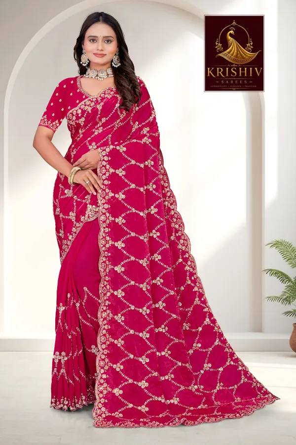 Red_SareeFendi_Silk_Work:_Beads_Sequence_Cutdana_Threadwork__And_Zari_Theadwork_For_Women