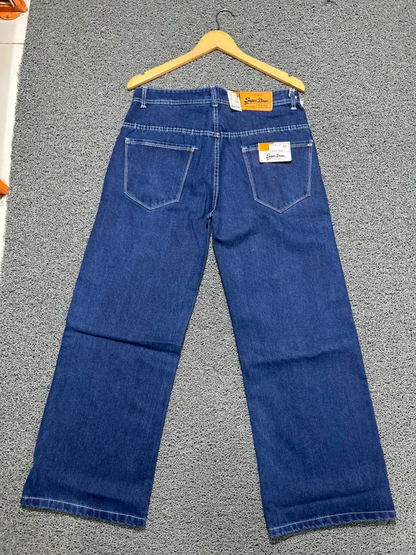 Blue_3/1_Cotton_Non_Stretchable_Wide_Leg_Jeans_For_Men