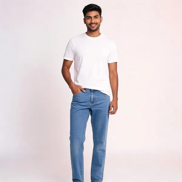 Light_Blue_3/1_Cotton_Non_Stretchable_Straight_Fit_Jeans_For_Men