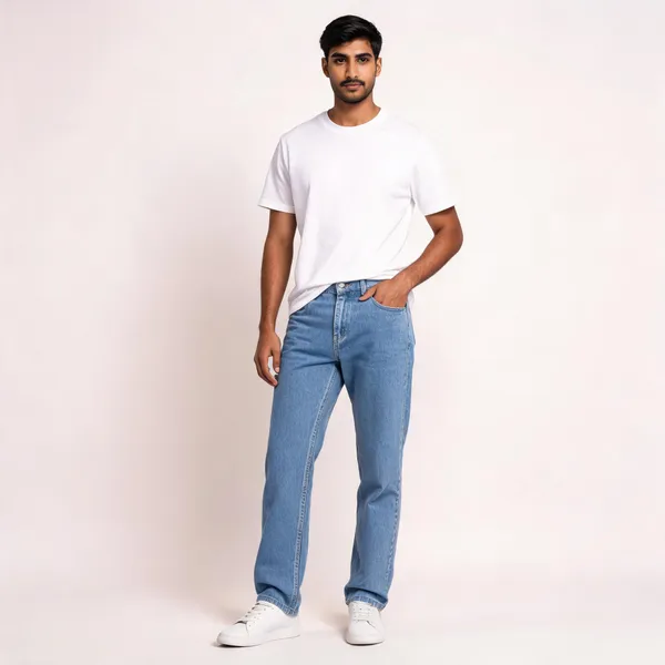 Light_Blue_3/1_Cotton_Non_Stretchable_Straight_Fit_Jeans_For_Men