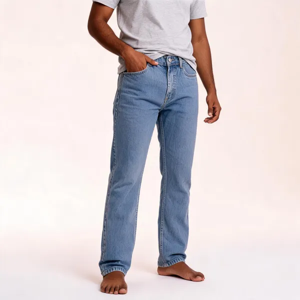 Light_Blue_3/1_Cotton_Non_Stretchable_Straight_Fit_Jeans_For_Men