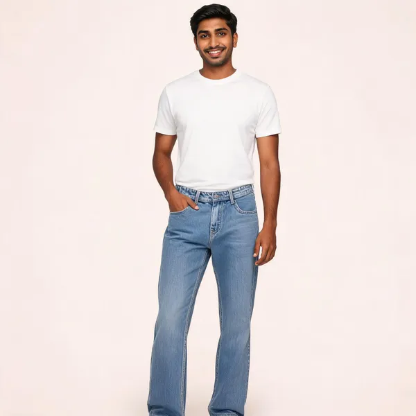 Light_Blue_3/1_Cotton_Non_Stretchable_Straight_Fit_Jeans_For_Men