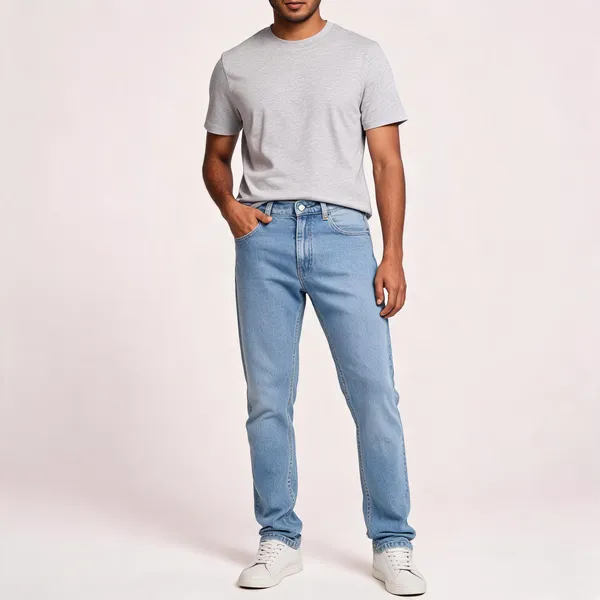 Light_Blue_3/1_Cotton_Non_Stretchable_Regular_Fit_Jeans_For_Men
