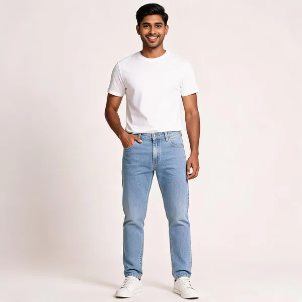 Light_Blue_3/1_Cotton_Non_Stretchable_Regular_Fit_Jeans_For_Men