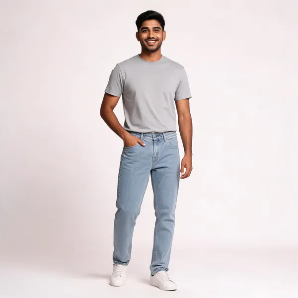 Light_Blue_3/1_Cotton_Non_Stretchable_Straight_Fit_Jeans_For_Men