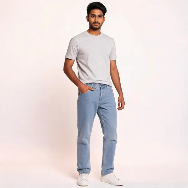 Light_Blue_3/1_Cotton_Non_Stretchable_Straight_Fit_Jeans_For_Men