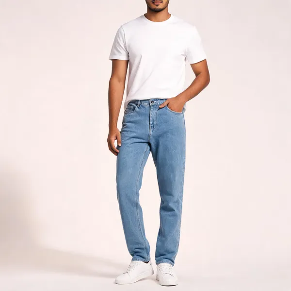 Light_Blue_3/1_Cotton_Non_Stretchable_Straight_Fit_Jeans_For_Men