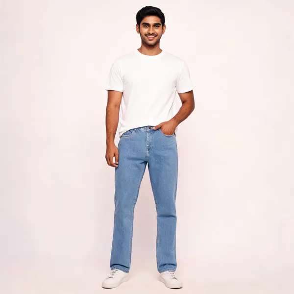 Light_Blue_3/1_Cotton_Non_Stretchable_Straight_Fit_Jeans_For_Men