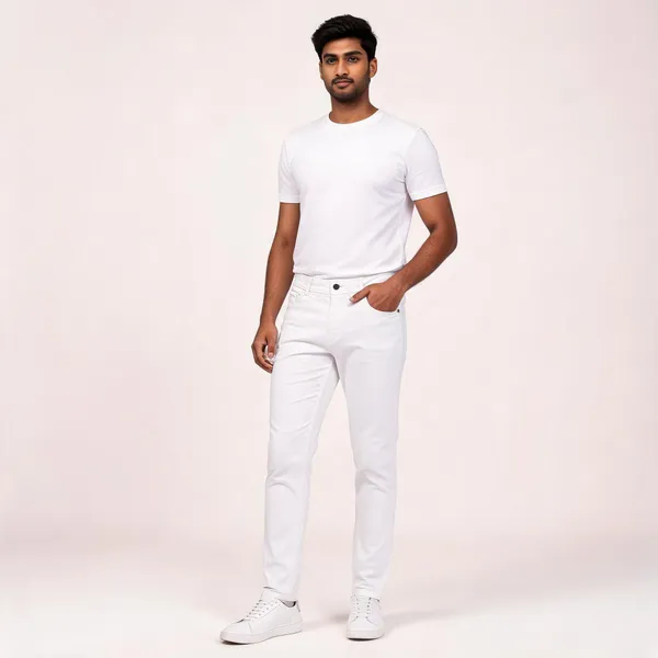White_3/1_Cotton_Non_Stretchable_Slim_Fit_Jeans_For_Men