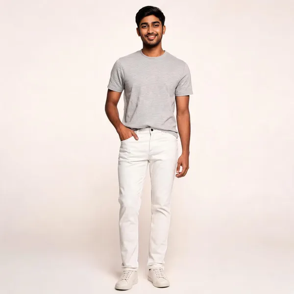 White_3/1_Cotton_Non_Stretchable_Slim_Fit_Jeans_For_Men