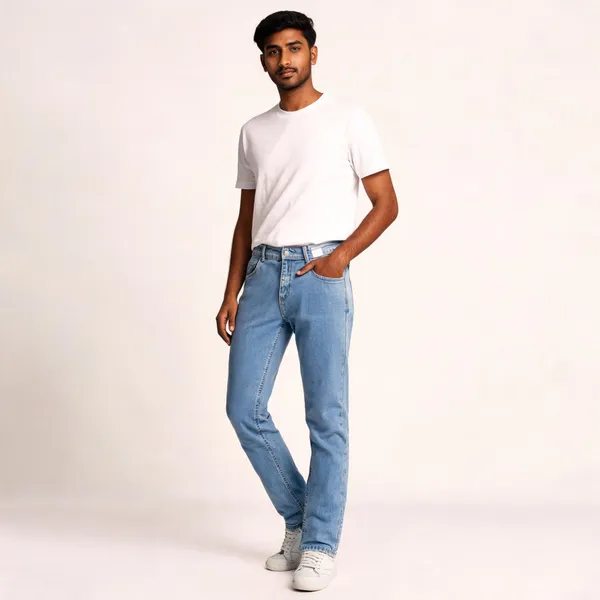 Light_Blue_3/1_Cotton_Non_Stretchable_Straight_Fit_Jeans_For_Men