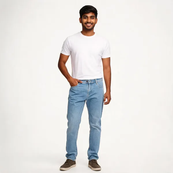 Light_Blue_3/1_Cotton_Non_Stretchable_Straight_Fit_Jeans_For_Men