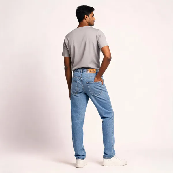 Light_Blue_3/1_Cotton_Non_Stretchable_Straight_Fit_Jeans_For_Men