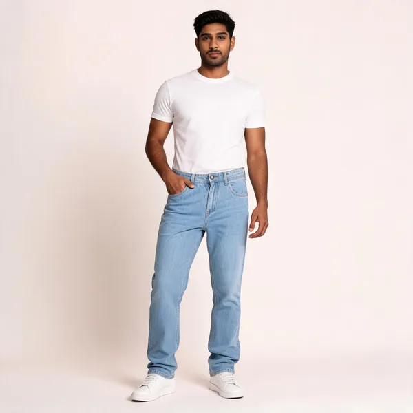 Light_Blue_3/1_Cotton_Non_Stretchable_Straight_Fit_Jeans_For_Men