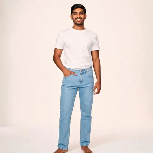 Light_Blue_3/1_Cotton_Non_Stretchable_Straight_Fit_Jeans_For_Men