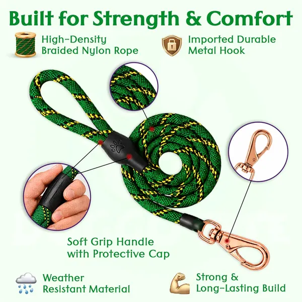 Doggo_Bite_Green_Nylon_Rope_Dog_Walking_Leash_With_Silicone_Cap_Pack_Of_2