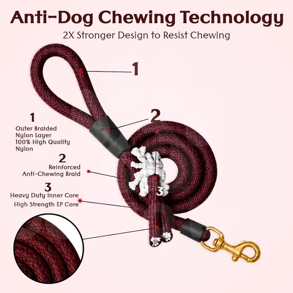 Doggo_Bite_Dark_Red_Nylon_Rope_Dog_Leash_Brass_Hook_5_Feet
