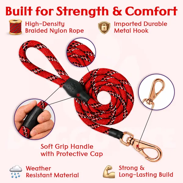 Doggo_Bite_Red_Nylon_Rope_Dog_Walking_Leash_With_Silicone_Cap_Pack_Of_2