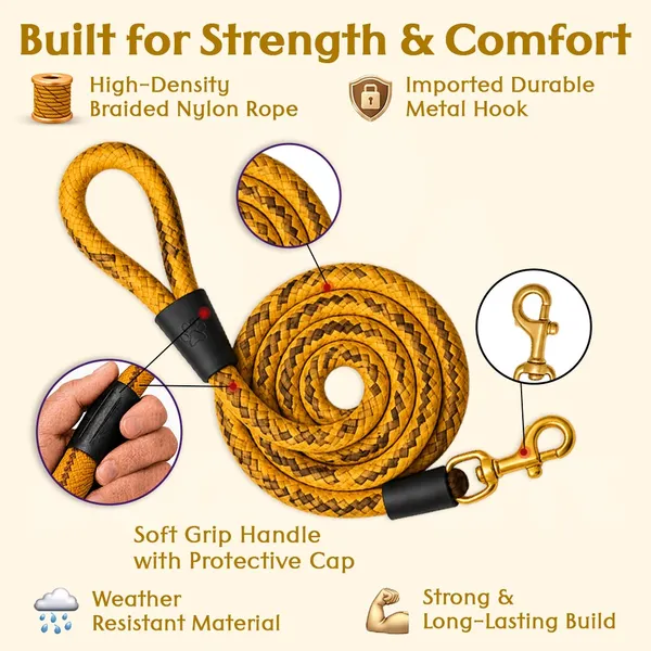 Doggo_Bite_Yellow_Nylon_Rope_Dog_Leash_Brass_Hook_5_Feet