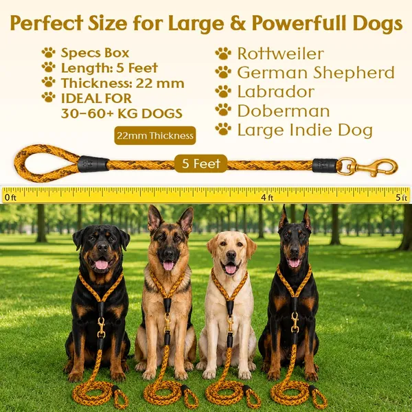Doggo_Bite_Yellow_Nylon_Rope_Dog_Leash_Brass_Hook_5_Feet