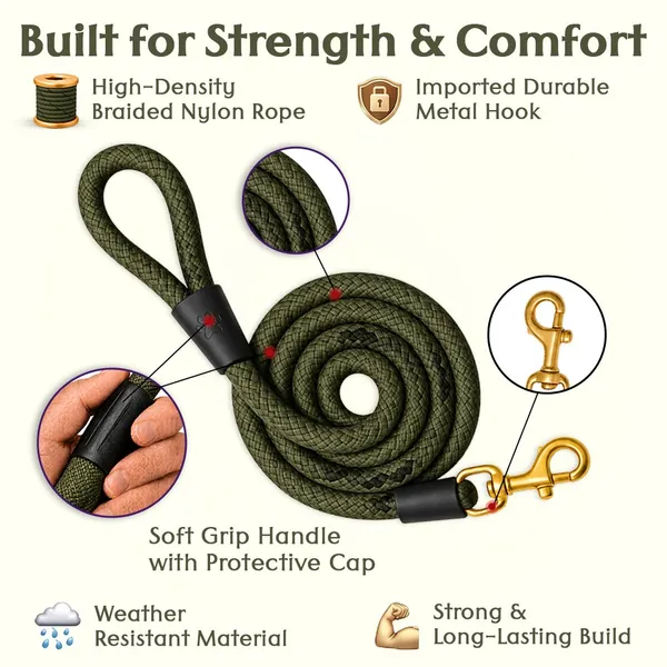 Doggo_Bite_Green_Nylon_Rope_Dog_Leash_Brass_Hook_5_Feet