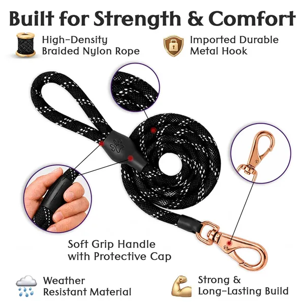 Doggo_Bite_Black_Nylon_Rope_Dog_Walking_Leash_With_Silicone_Cap_Pack_Of_2