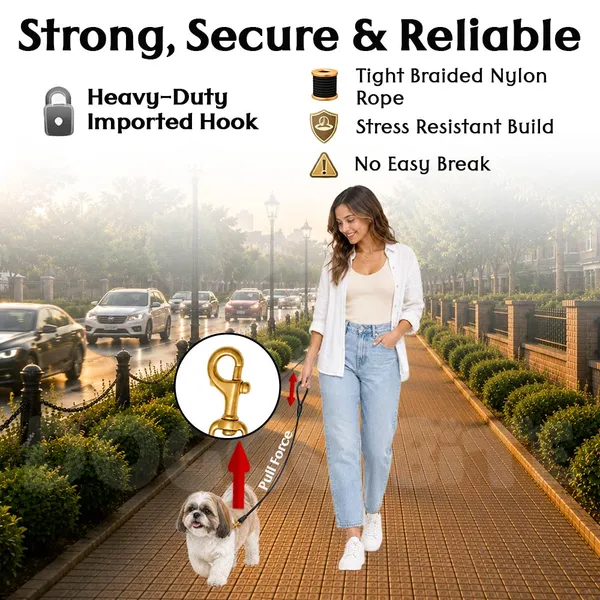 Doggo_Bite_Black_Nylon_Rope_Dog_Leash_Brass_Hook_5_Feet
