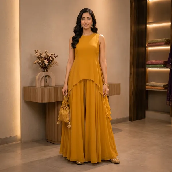 Yellow_Elegant_Design_Sleeveless_Kurta_Palazzo_Set_For_Women