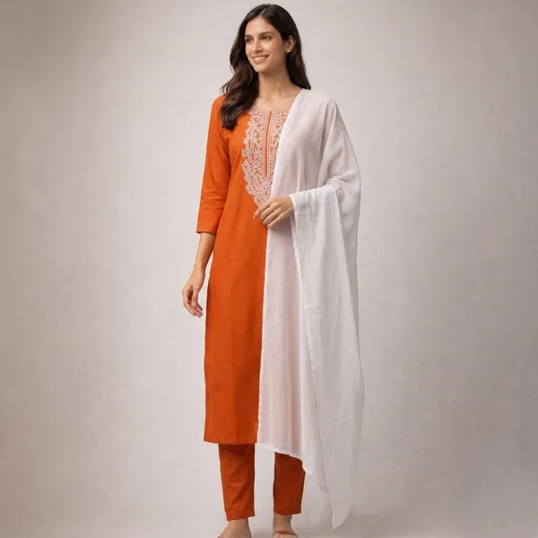 Orange_Elegant_Design_Kurta_Pant_Dupatta_Set_For_Women