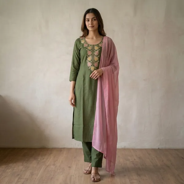 Mehndi_Elegant_Design_Kurta_Pant_Dupatta_Set_For_Women