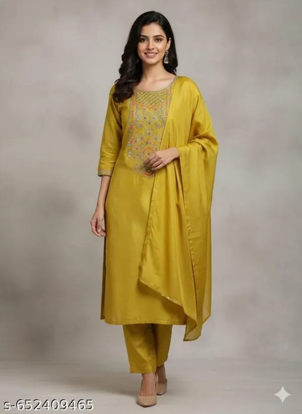 Yellow_Cotton_Blend_Kurta_Set_With_Dupatta_For_Women