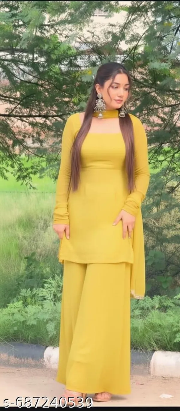 Yellow_Georgette_Kurti_For_Women